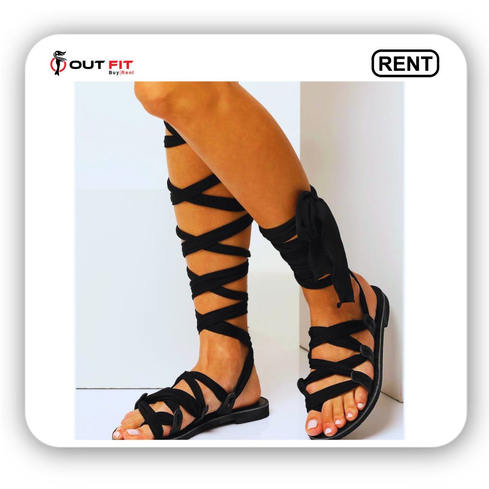 Black Leather Sandals and Scarf Laces on Rental In Bangalore