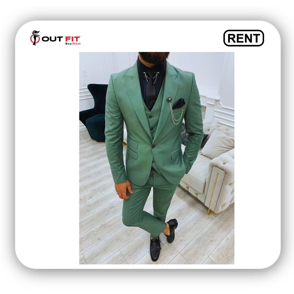 3 Piece Wedding Suit For Men On Rent (Green Color)