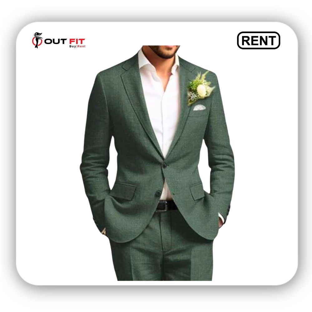 Green Linen Two Piece Men Suit On Rent Bangalore