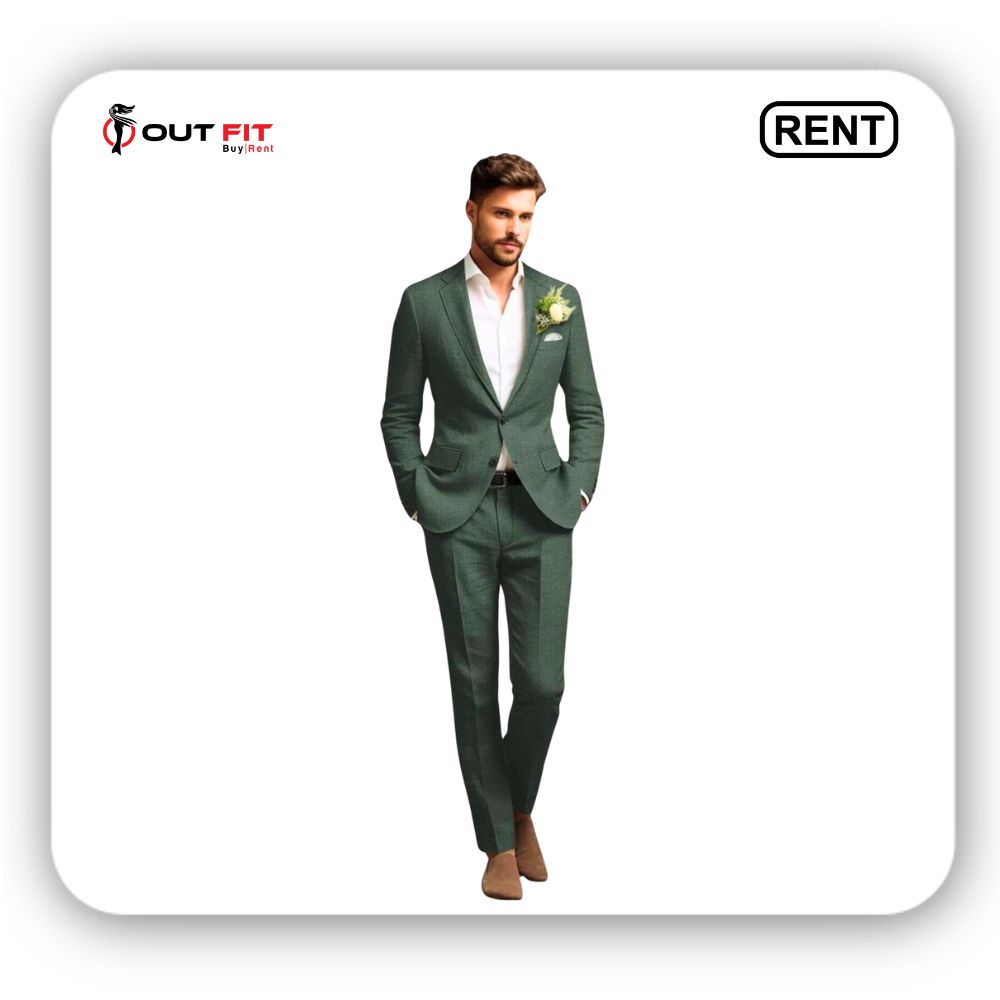 Green Linen Two Piece Men Suit On Rent In Bangalore