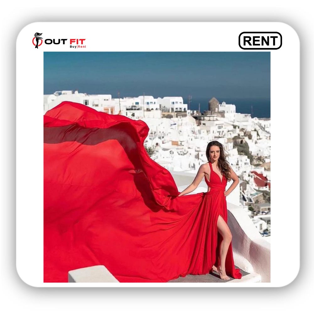 Outfit Rental Shop_ Red Long Flying Dress Rentals in Bangalore