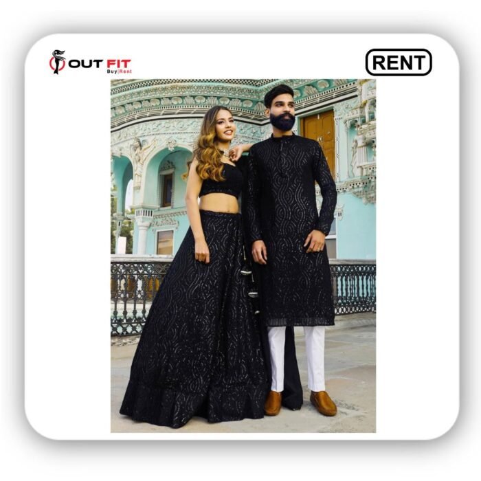 Rent Black Georgette Kurta Lehenga Couple Set In Bangalore