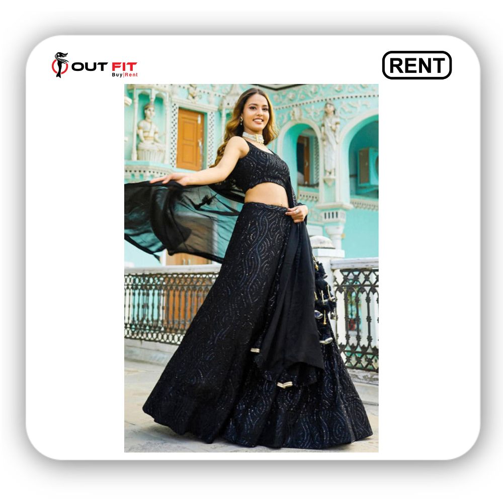 Rent Black Georgette Kurta Lehenga Couple Set in Bangalore