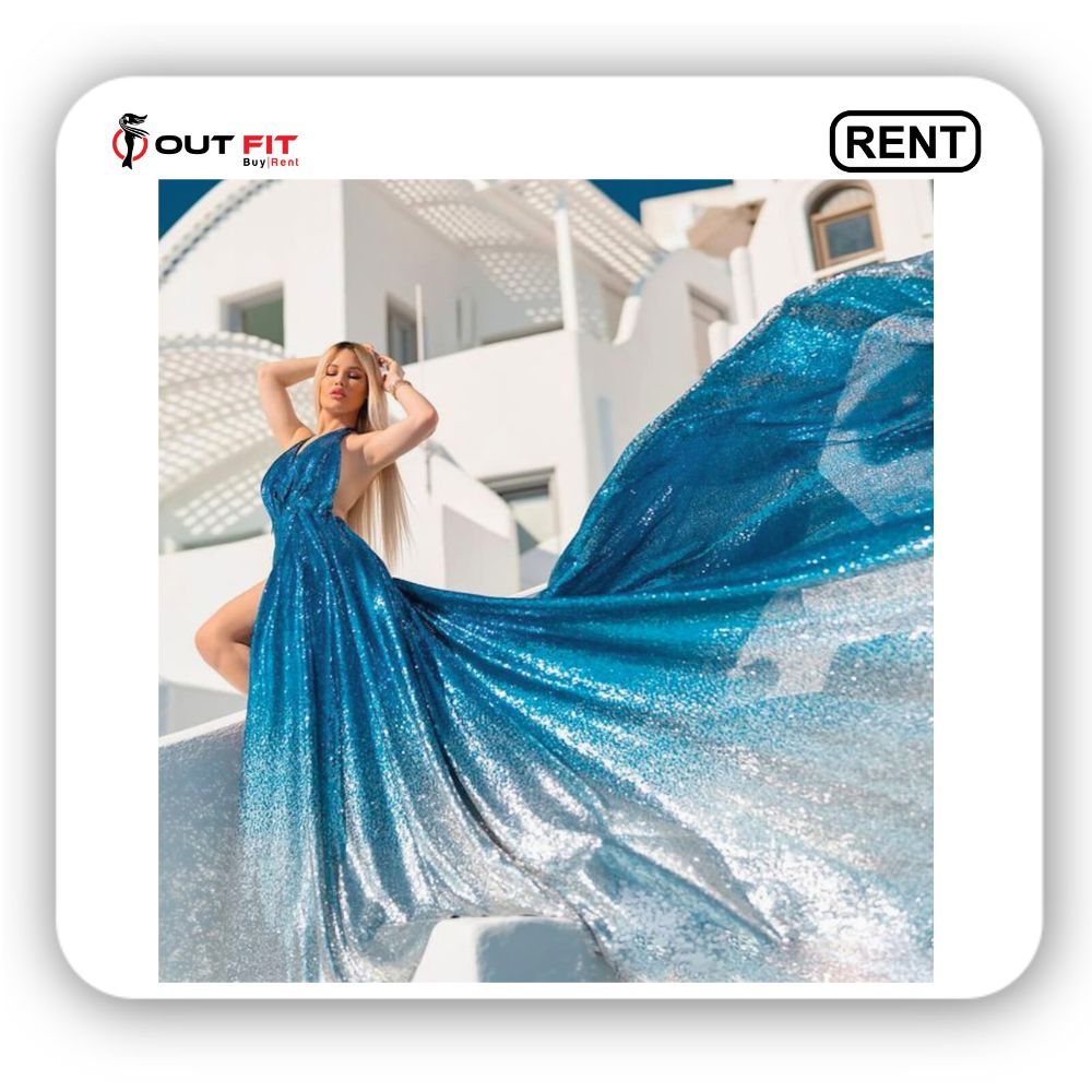 Rent Blue Flowing Dress for Photoshoot Bangalore | Outfit Rental Shop