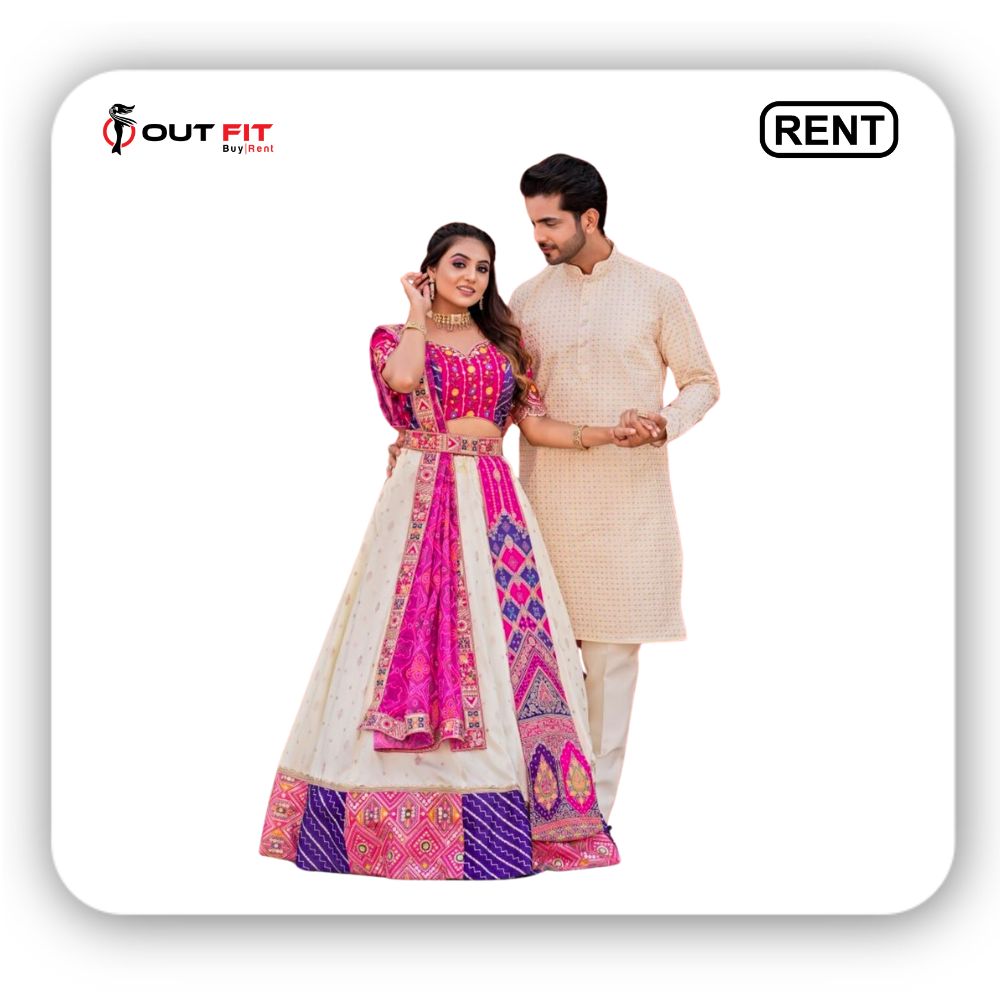 Rent Couple Combo Set_ Lehenga & Men's Kurta _ Outfit Rental Shop (2)