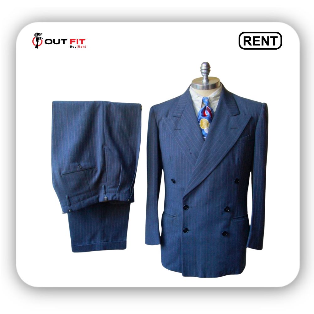 Rent a Raymond Double Breasted Blue Pinstripe Suit in Bangalore