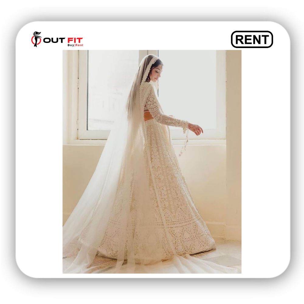 Rent a White Sequin Lehenga Choli for Women Now