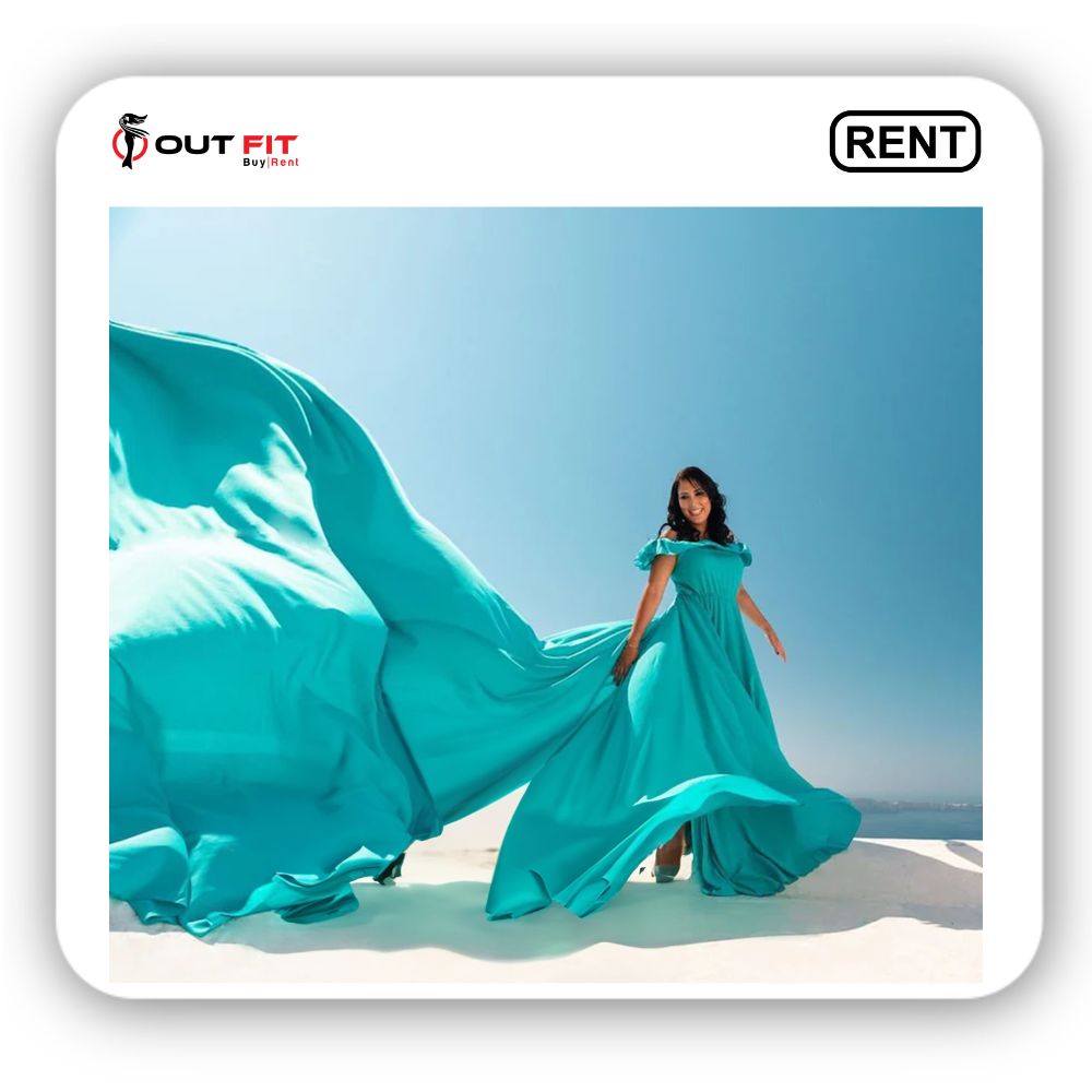 Rent a stunning Green Long Flying Dress for your photoshoot in Bangalore