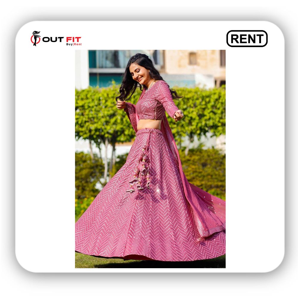 Faux Georgette Kurta and Lehenga for Couples On Rent