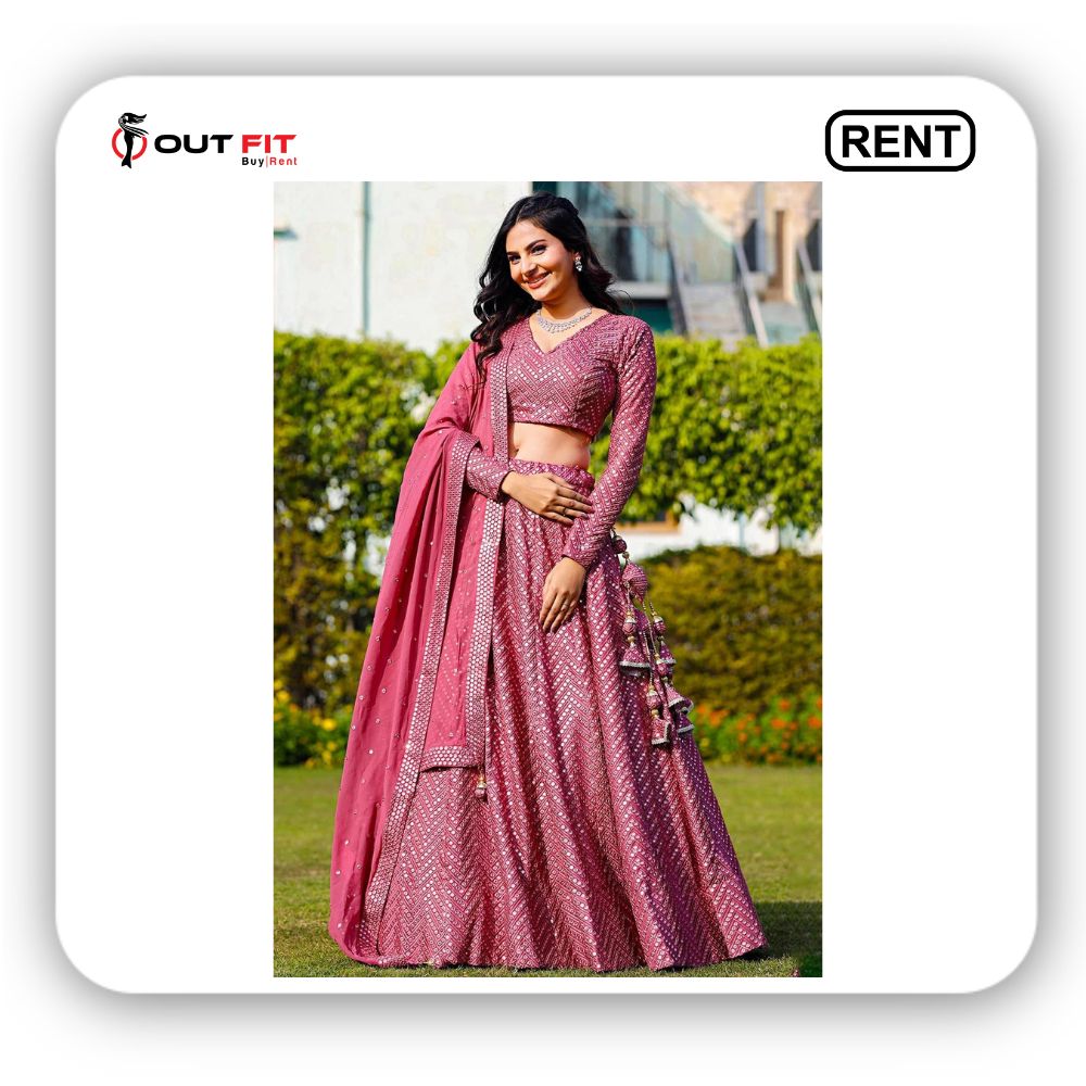 Faux Georgette Kurta and Lehenga for Couples On Rent