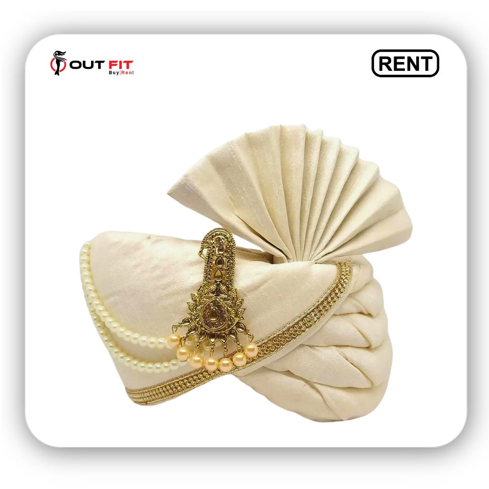 Silk Turban in Off White On Rent For Wedding Bangalore