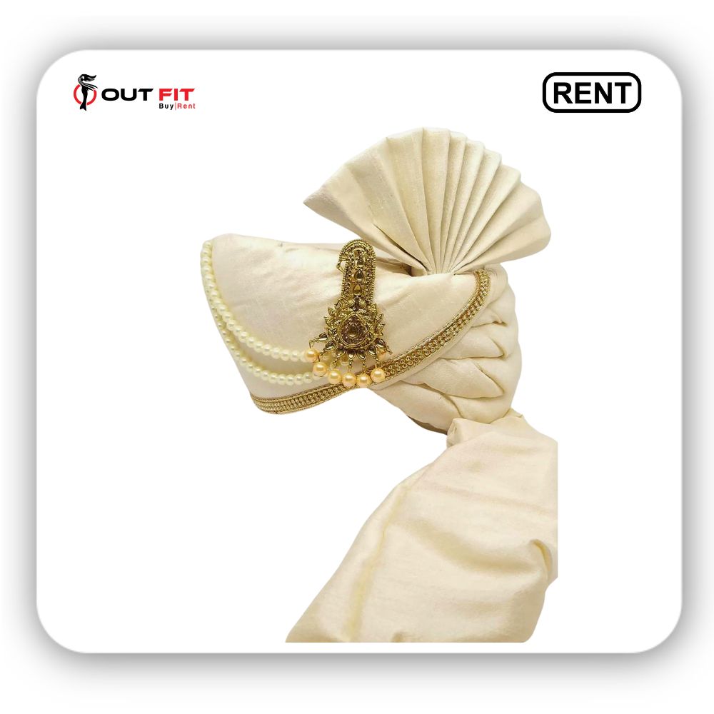 Silk Turban in Off White On Rent For Wedding