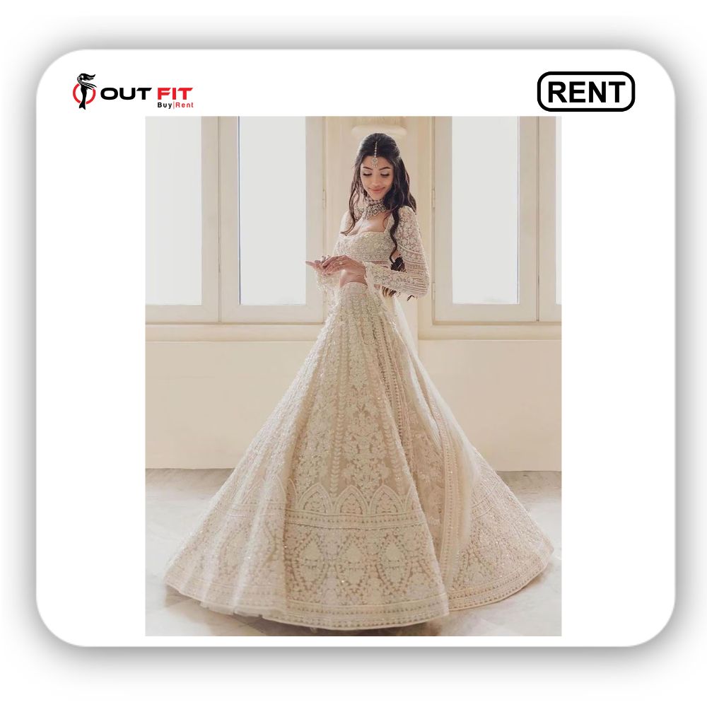 White Sequin Lehenga Choli for Women on Rent