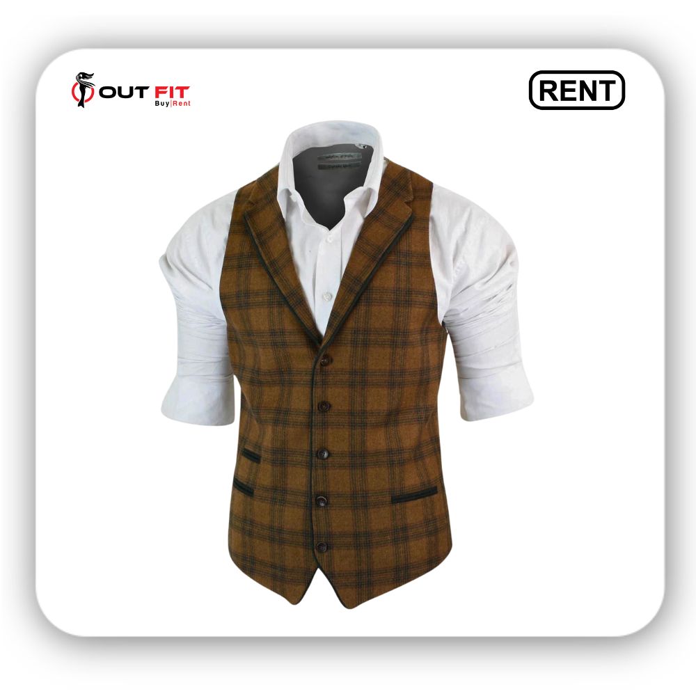 Wool Tan Brown Raymond Waistcoat On Rent In Bangalore