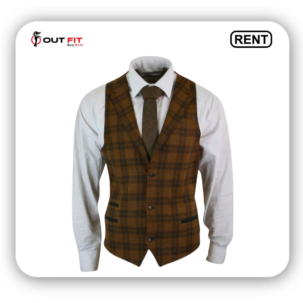 Wool Tan Brown Raymond Waistcoat On Rental In Bangalore