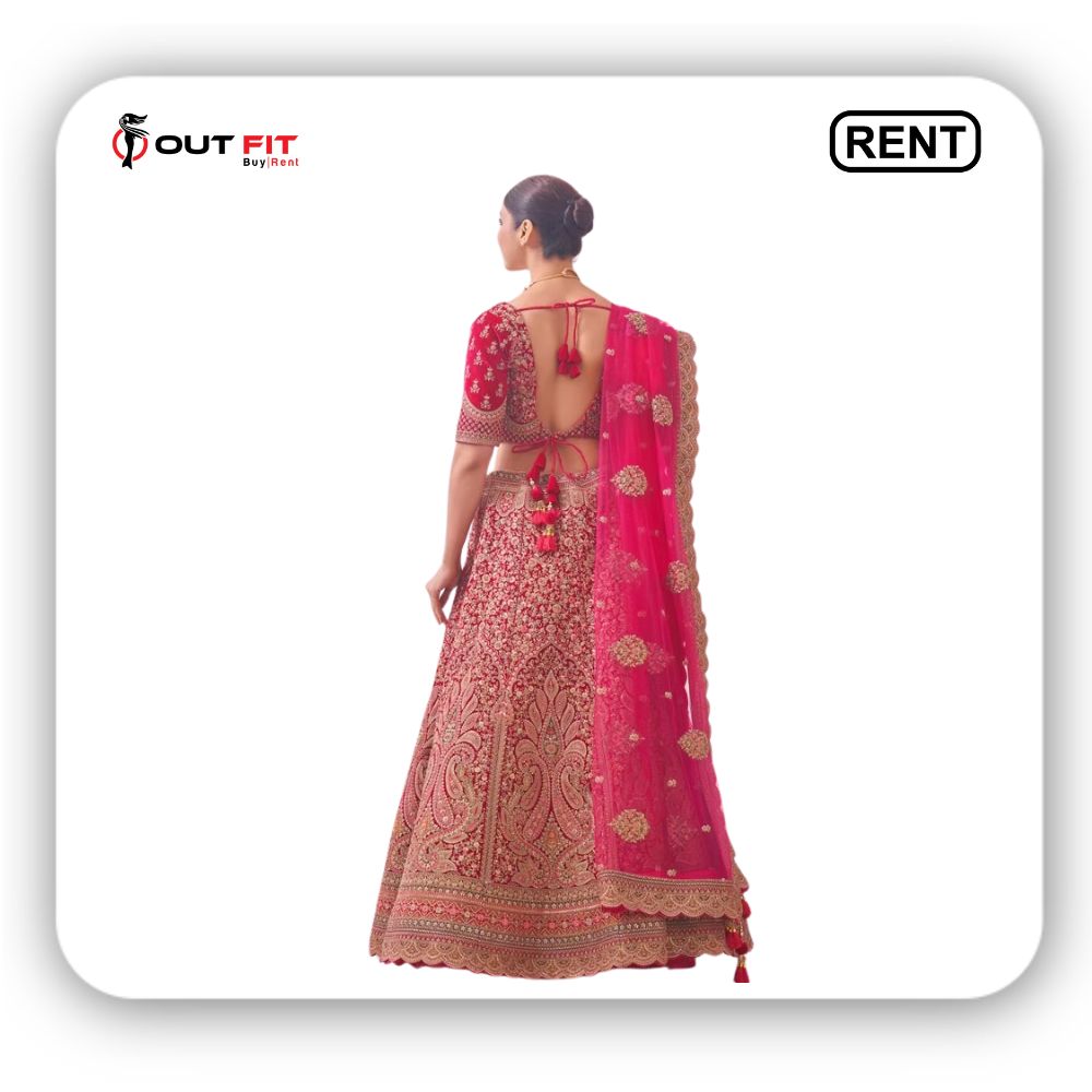 Aurora Red Floral and Paisley Lehenga For Wedding On Rent (2)