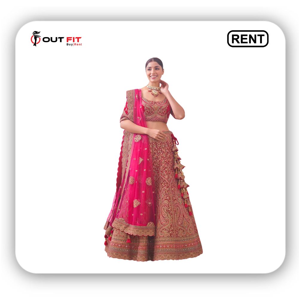 Aurora Red Floral and Paisley Lehenga For Wedding On Rent (4)