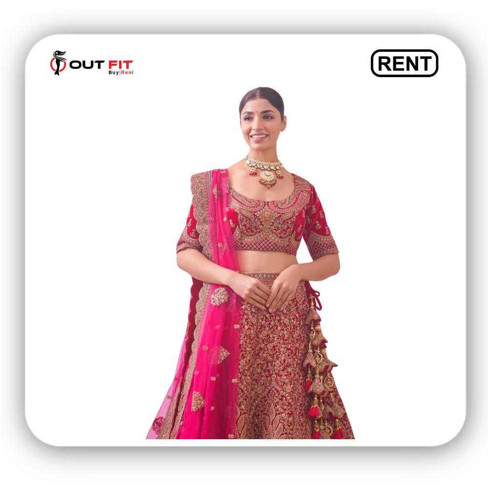 Aurora Red Floral and Paisley Lehenga For Wedding On Rent