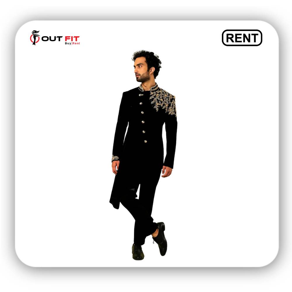 Black Velvet Jodhpuri Set on Rent in Bangalore