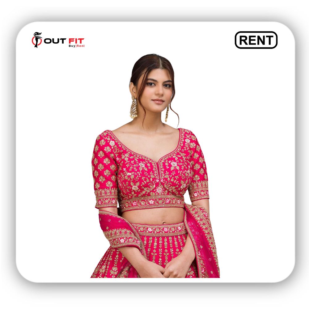 Diva Pink Sequins Embroidered Raw Silk on Rent (2)