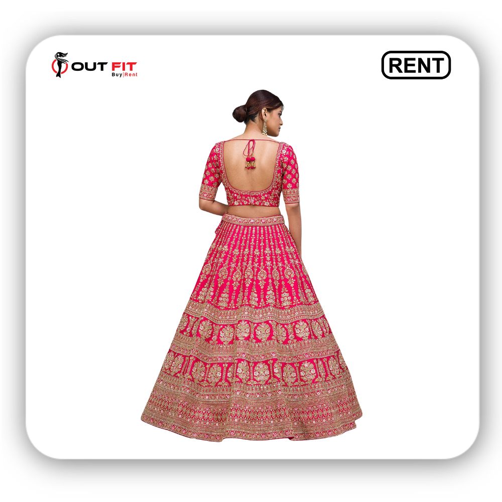 Diva Pink Sequins Embroidered Raw Silk on Rent (3)