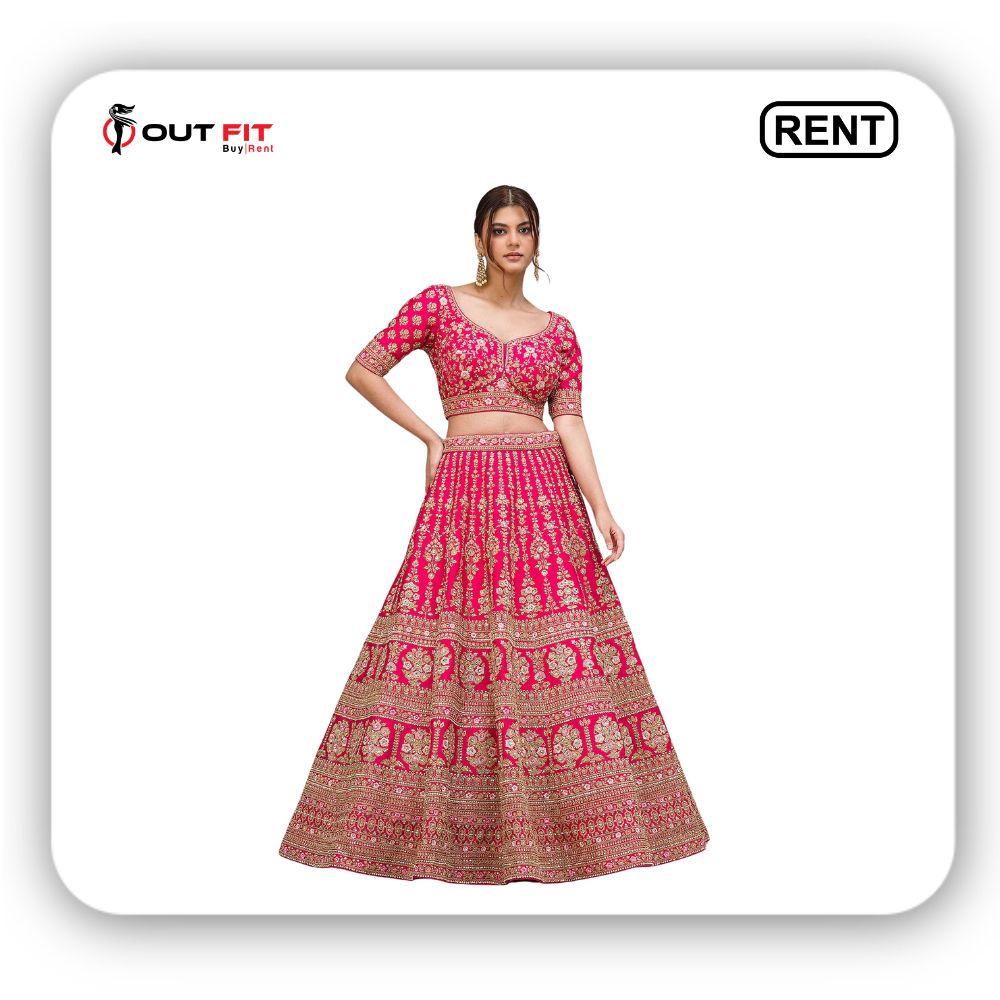 Diva Pink Sequins Embroidered Raw Silk on Rent