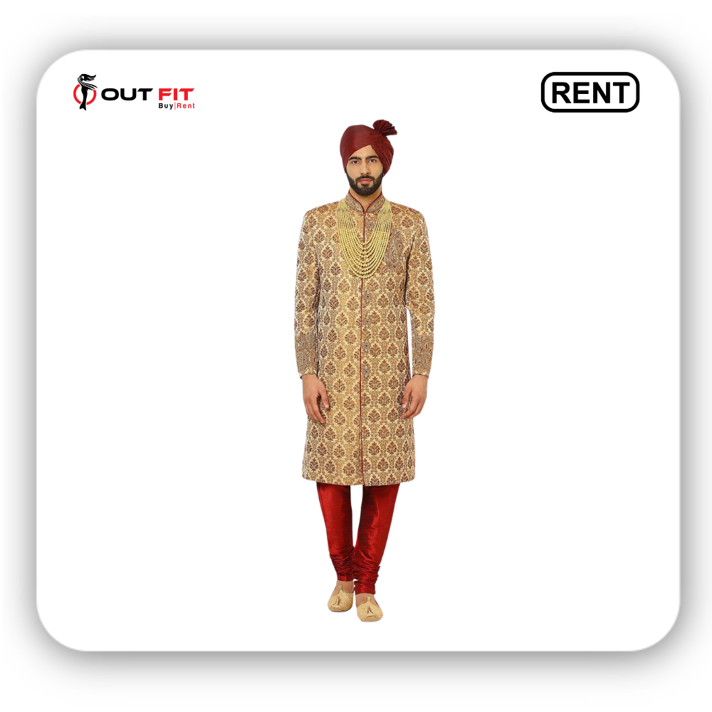 Golden & Maroon Sherwani Set Rental Bangalore For Wedding (2)