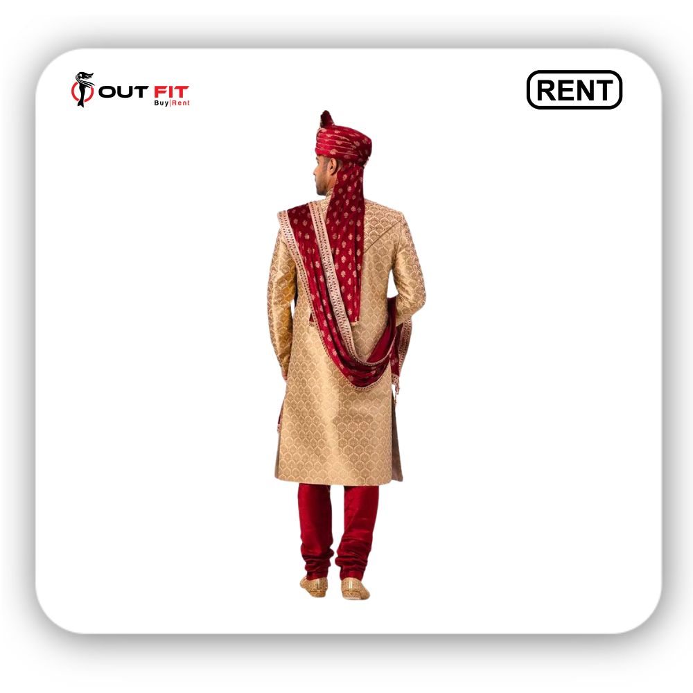 Golden and maroon Indian ethnic groom suit  on rent in Bangalore (4)