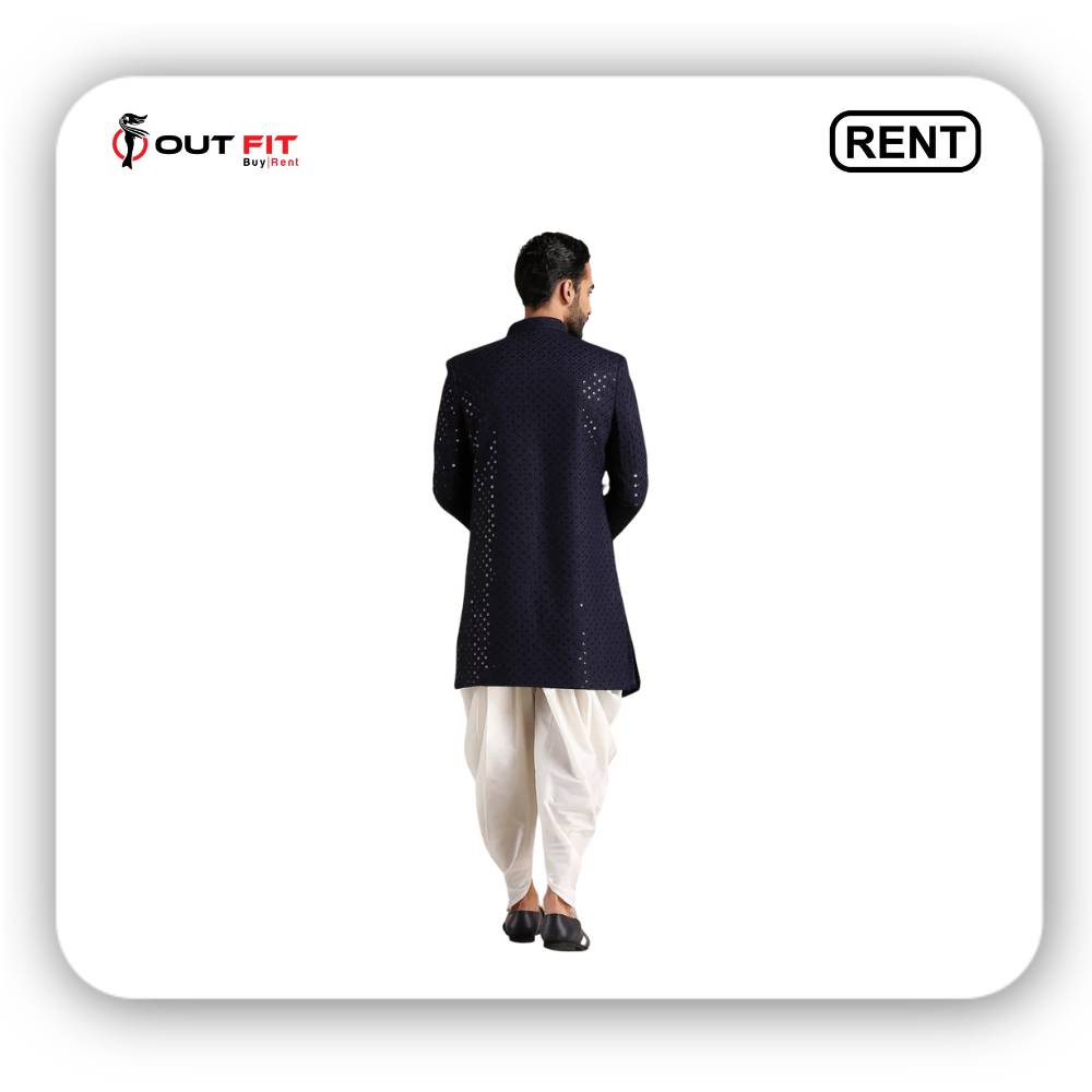 Navy Blue Sequined Chikankari Indo Western Set On Rent (3)