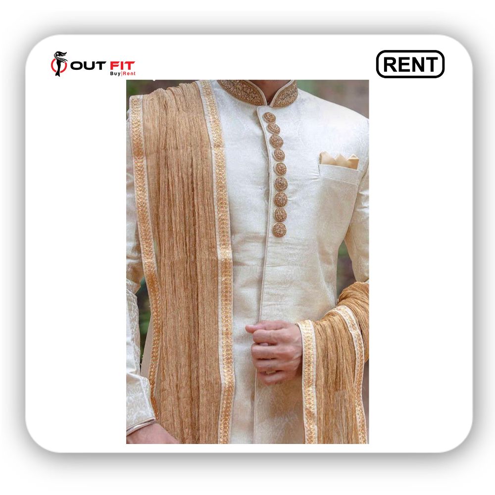 Rent Designer White and Golden Sherwani n Bangalore (2)