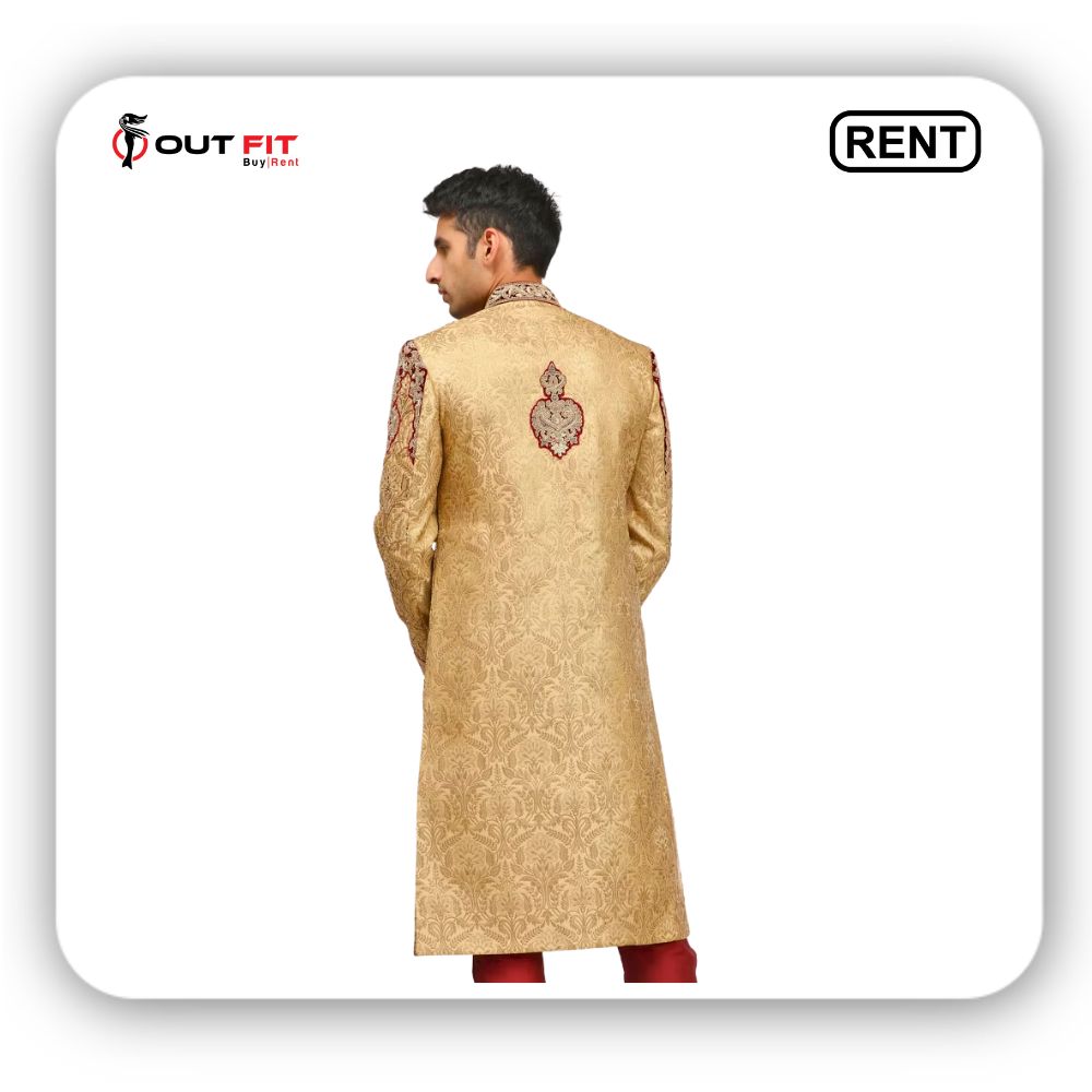 Rent Exquisite Fawn Sherwani for Wedding _ Look Regal - Outfit Rental Shop Bangalore (3)