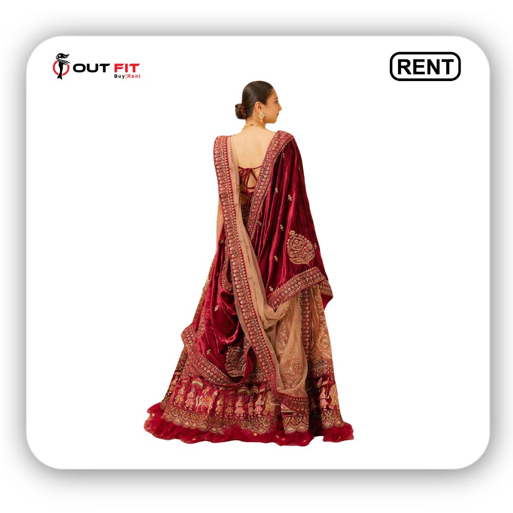 Rent Fawn Velvet Bridal Lehenga in Bangalore (2)