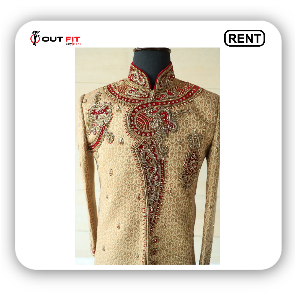 Rent Golden Sherwani with Handwork for Wedding in Bangalore (2)