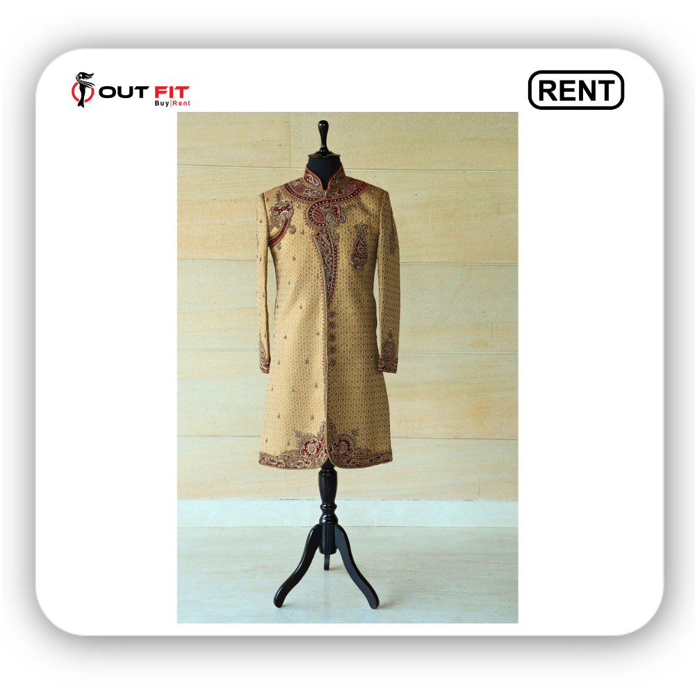 Rent Golden Sherwani with Handwork for Wedding in Bangalore (3)