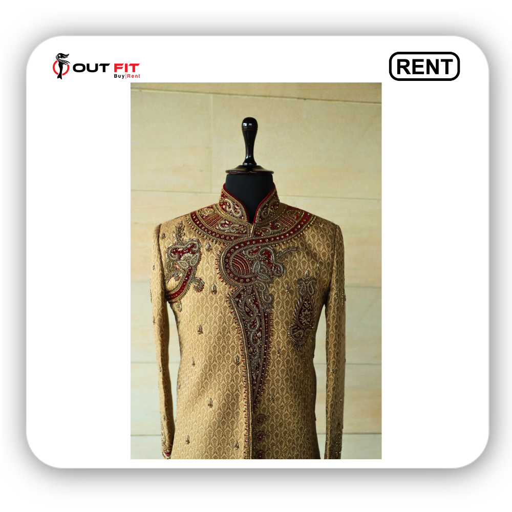 Rent Golden Sherwani with Handwork for Wedding in Bangalore (4)