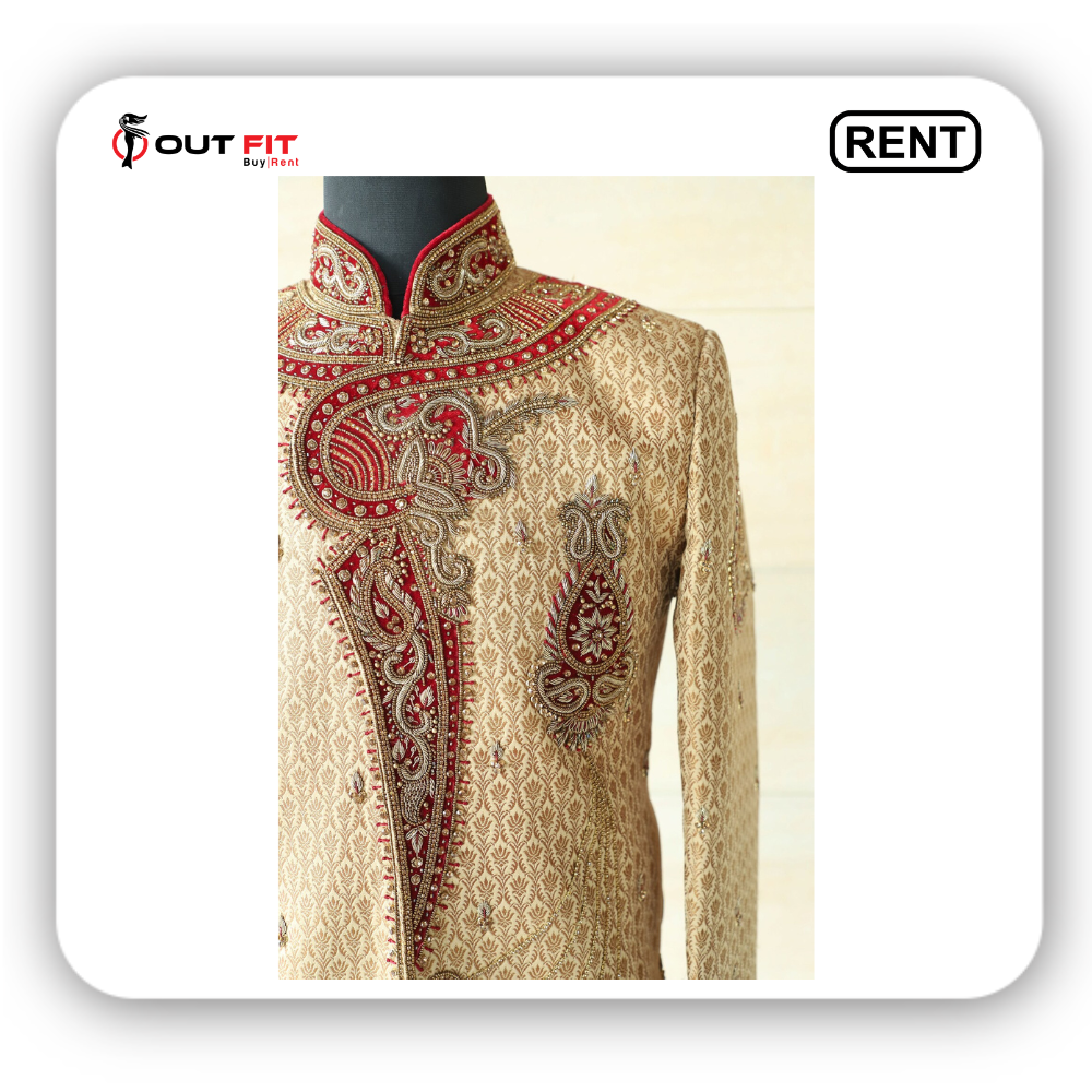 Rent Golden Sherwani with Handwork for Wedding in Bangalore