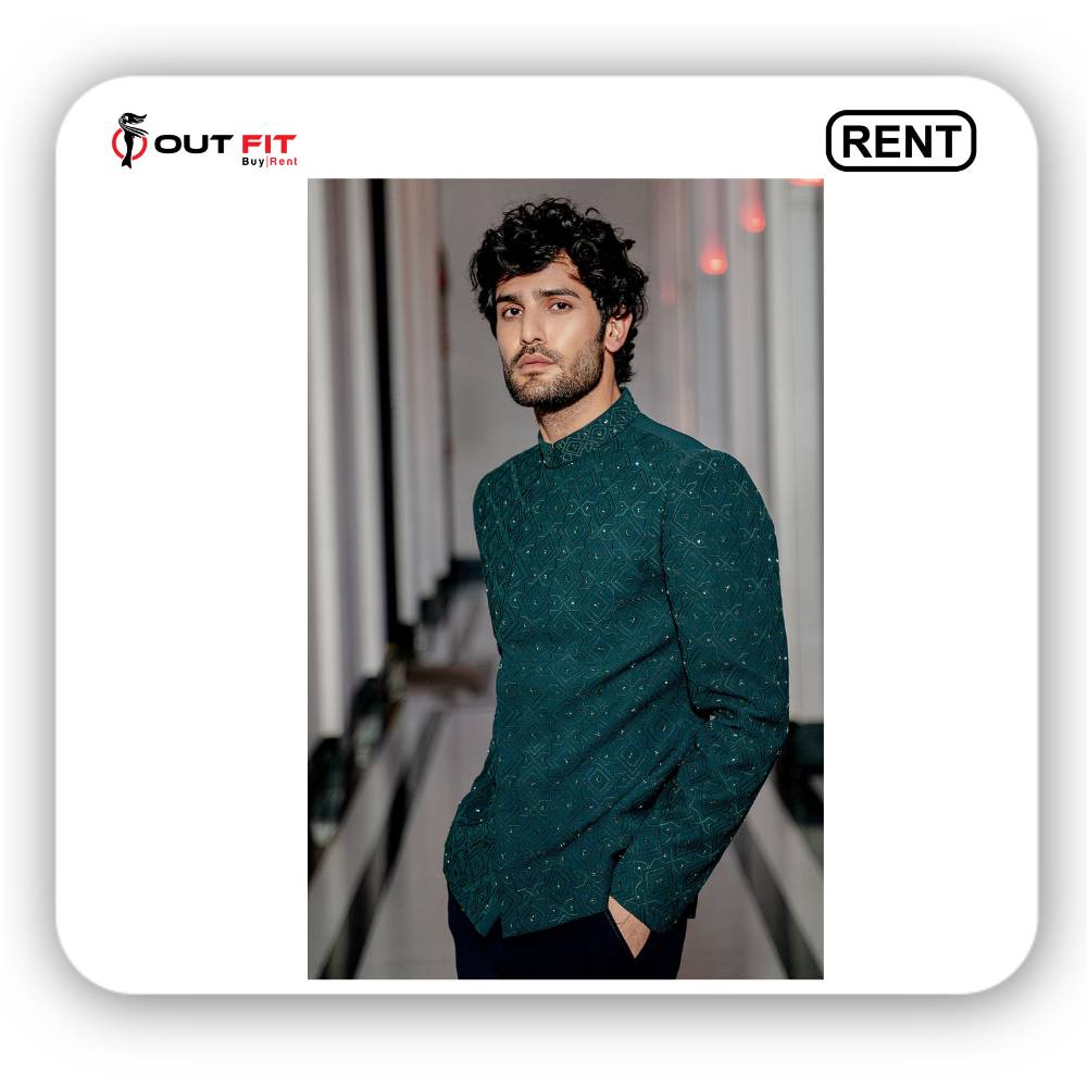 Rent Green Embroidered Bandhgala Set - Outfit Rental Shop (2)