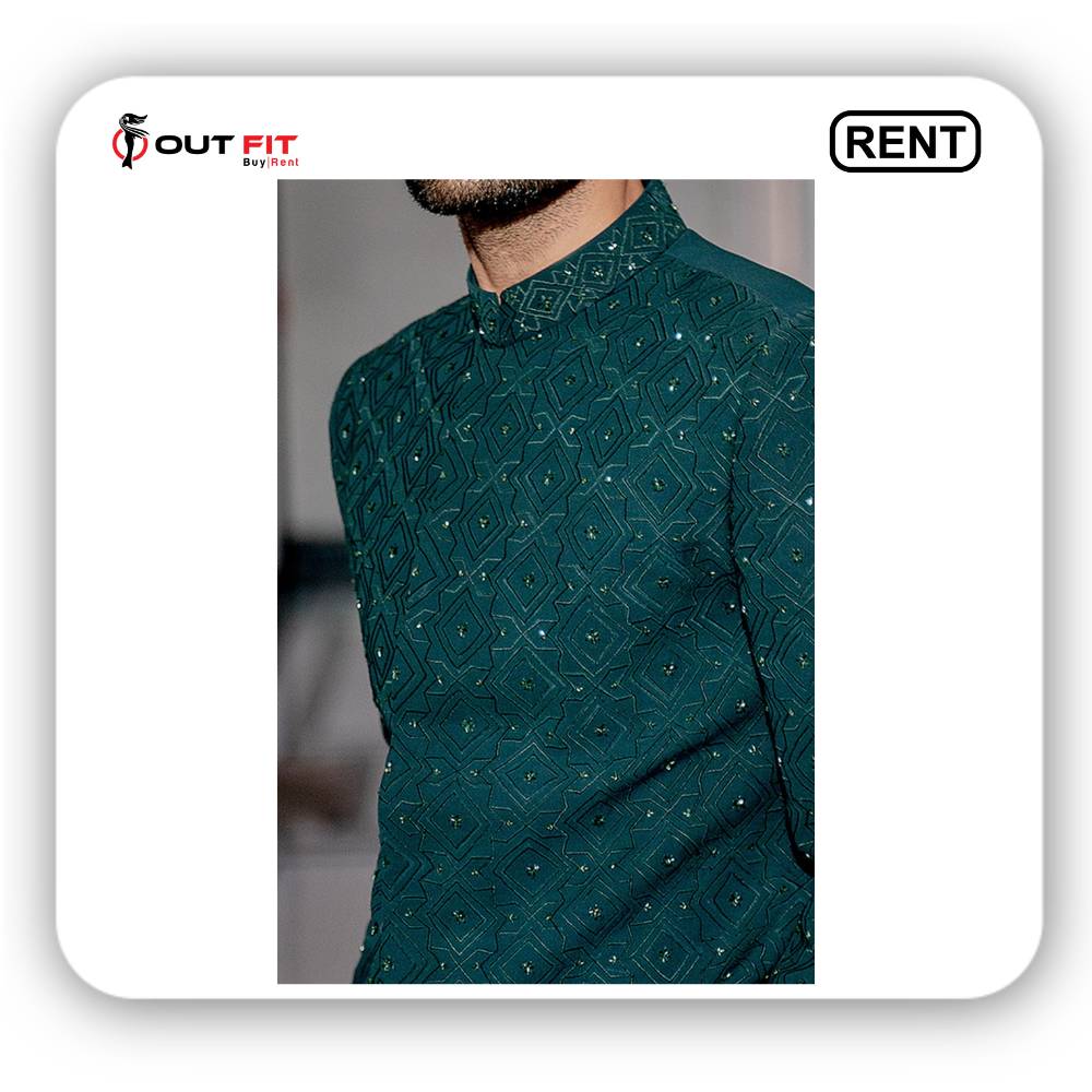 Rent Green Embroidered Bandhgala Set - Outfit Rental Shop (3)