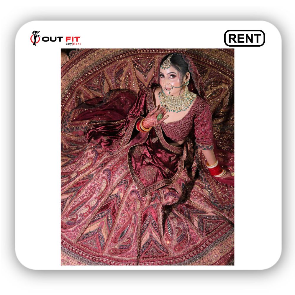 Rent Maroon Bridal Lehenga Bangalore _ Elegant Designer Lehenga Rentals (2)