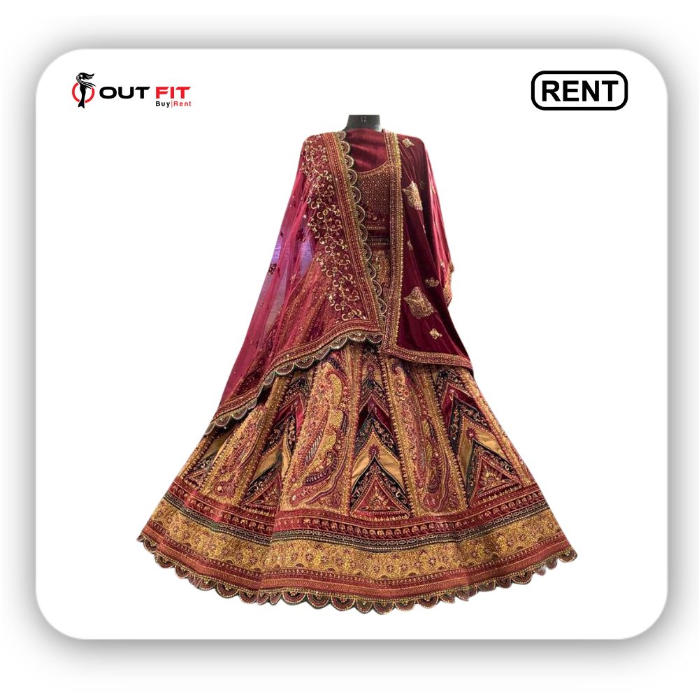 Rent Maroon Bridal Lehenga Bangalore _ Elegant Designer Lehenga Rentals