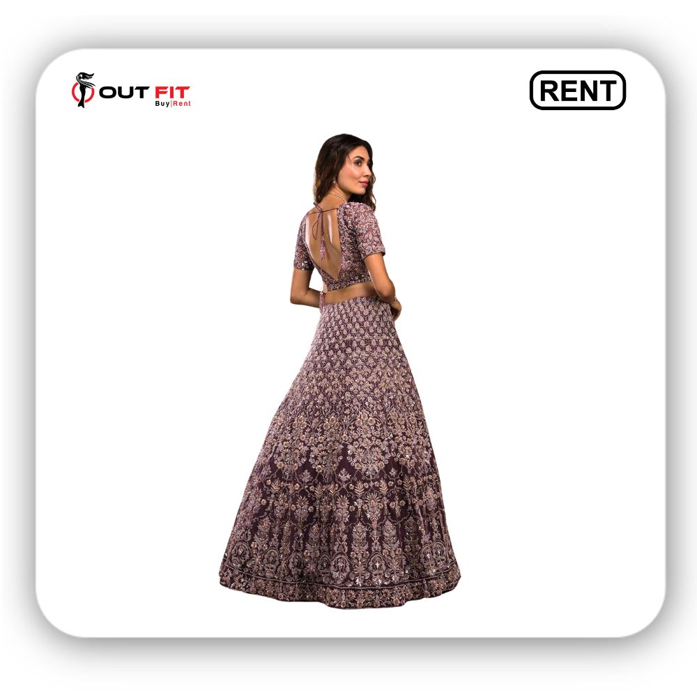 Rent Your Dream Lehenga_ Stunning Purple Cutdana Net Readymade Lehenga on Rent at Outfit Rental Shop (2)