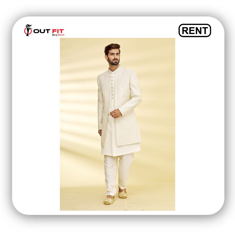 Rent a Designer Embroidered Floral Sherwani and Jacket Set in Bangalore