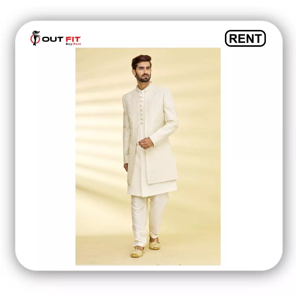 Rent a Embroidered Floral Sherwani and Jacket Set in Bangalore