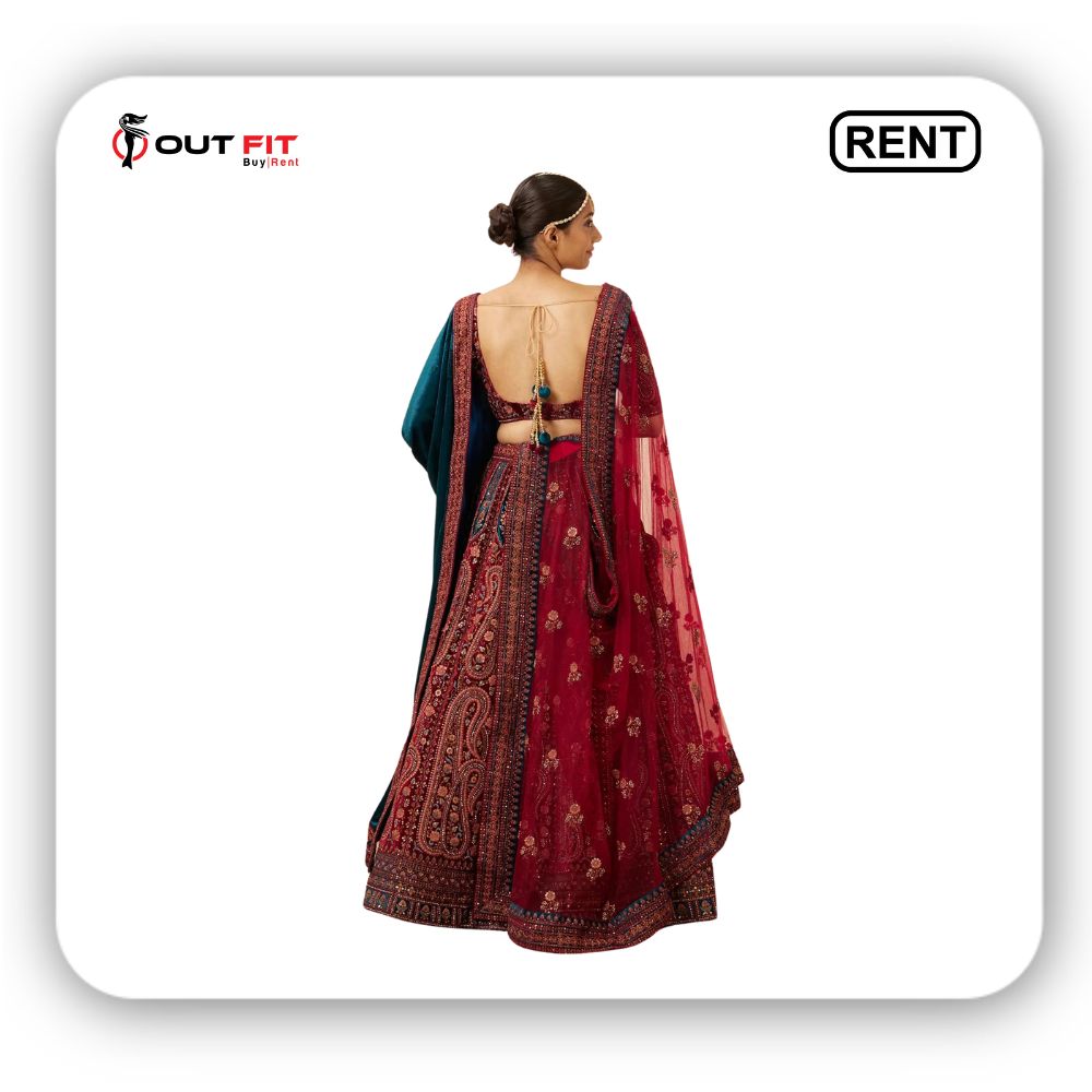 Rust Red Paisley Bridal Lehenga For Wedding On Rent in Bangalore (2)