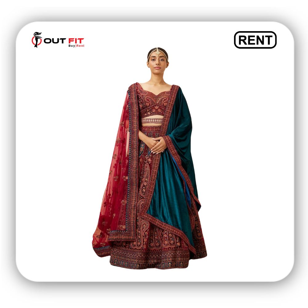 Rust Red Paisley Bridal Lehenga For Wedding On Rent in Bangalore (4)