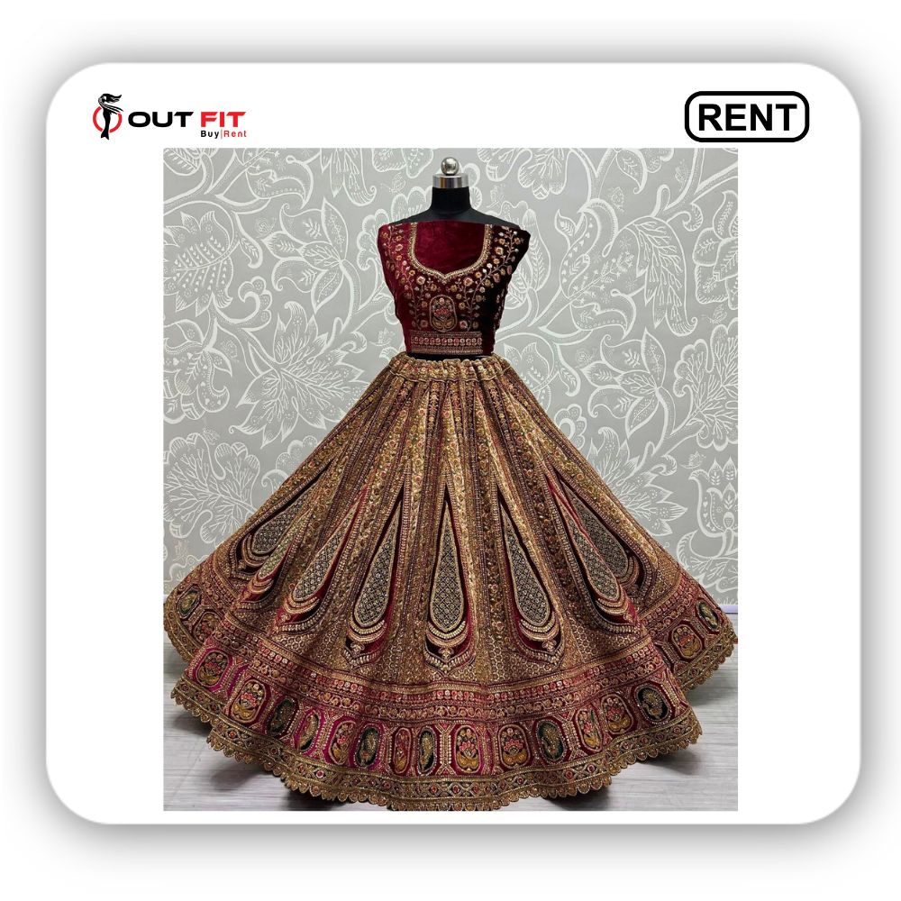 Sabyasachi Maroon Lehenga Choli For Bride on Rent In Bangalore (2)