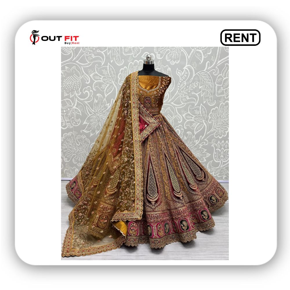 Sabyasachi Maroon Lehenga Choli For Bride on Rent In Bangalore (3)