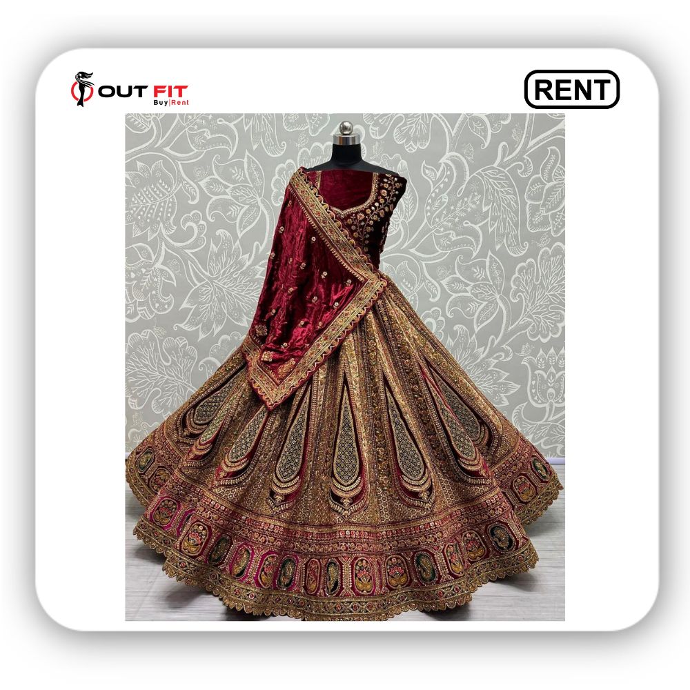 Sabyasachi Maroon Lehenga Choli For Bride on Rent In Bangalore