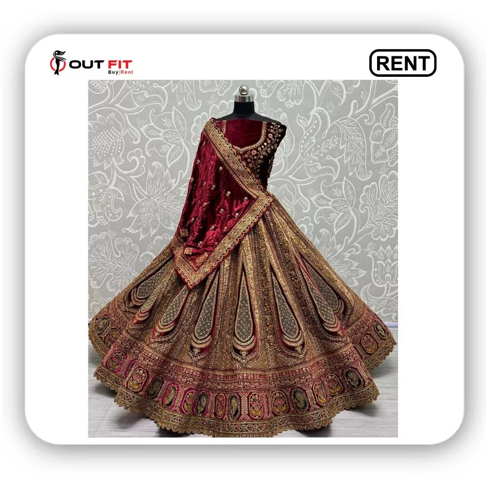Sabyasachi Maroon Lehenga Choli For Bride on Rent In Bangalore Sabyasachi Maroon Lehenga Choli For Bride on Rent In Bangalore