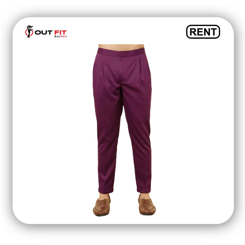 Wine Red Jaal Patterned Drape Detailed Indo-Western Set For Rent (4)